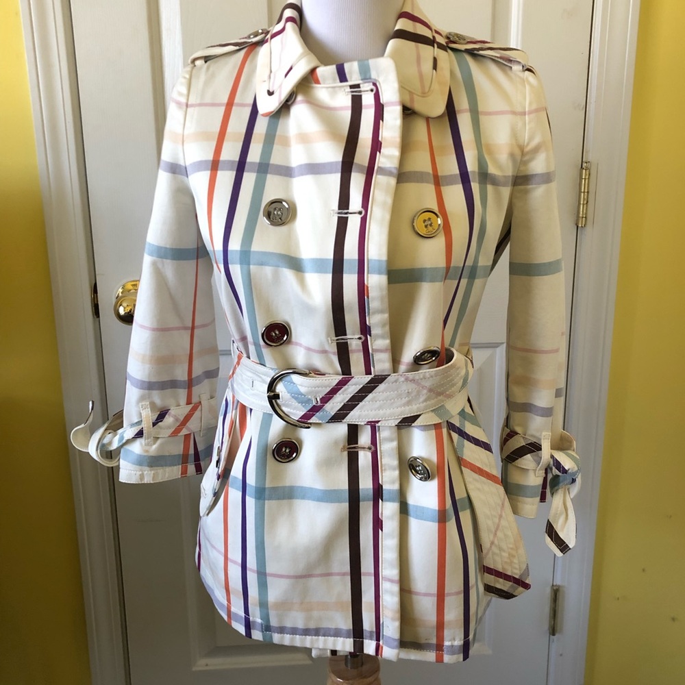 Coach Plaid Tattersall Trench Coat
